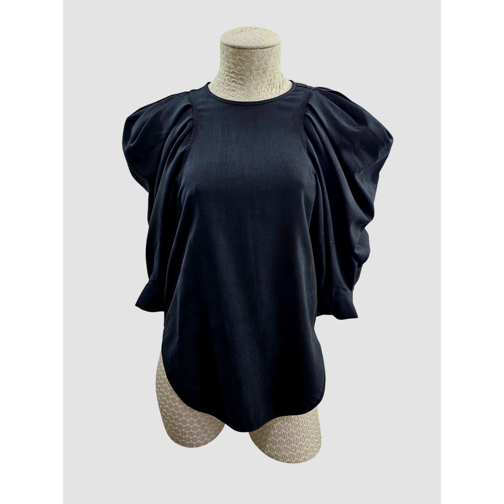 Isabel Marant Surya Top Women 36 Black Puff Sleeve Lyocell Blouse Round Neck Zip